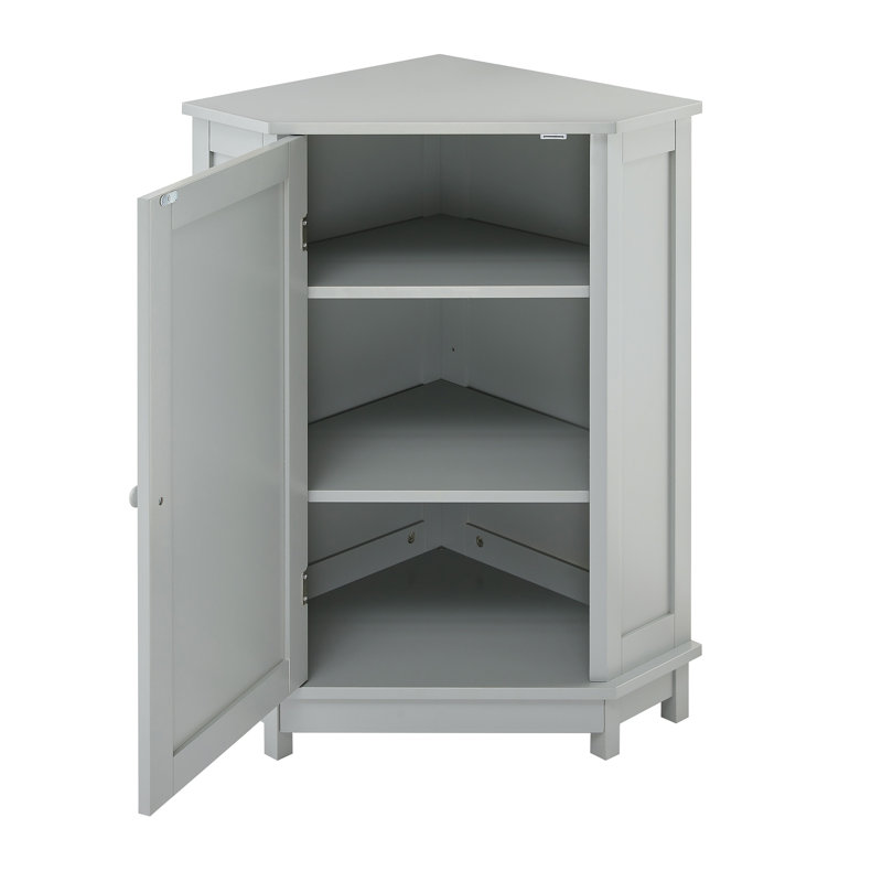 Armoire de coin de salle de bain moderne gris avec tablette réglable - Armoire de rangement triangulaire en panneau de fibres à densité moyenne
