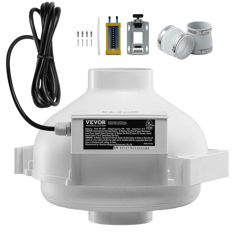 Ensemble de ventilateur de 4 po à 3,5 po pour système d'atténuation de radon et conduit en ligne silencieux de 260 pi³ / min