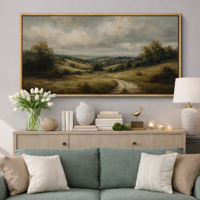 «Rolling Countryside Landscape», impression sur toile encadrée pour décor rustique traditionnel, Naturel, H 30 po x l 60 po