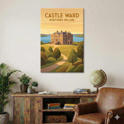 Castle Ward, Northern Ireland - Romantic Coastal Castle and Estate Travel Poster. Giclee Print on Wrapped Canvas. Wall Art, Home Decor - Castles & Palaces, Northern Ireland 1 Piece Wrapped Canvas Wall Art