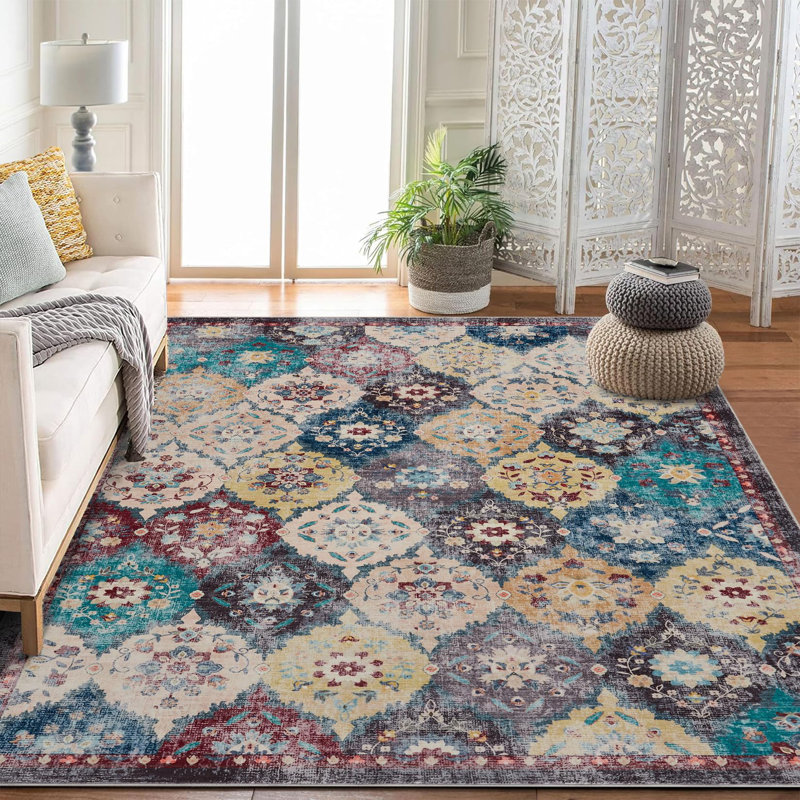 Washable Rugs Living Room ,Machine Washable Rectangle Soft Vintage  Rugs for Bedroom, Kitchen, Office Anti-Slip Non Shedding