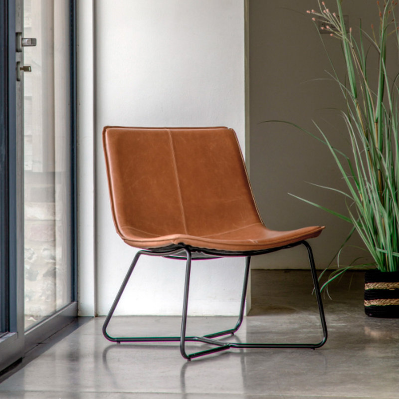 Keertana Faux Leather Accent Chair, Tan Faux Leather