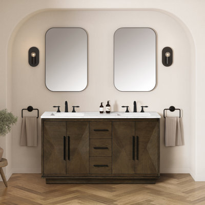 OVE Decors Hale 60 In. Double Sink Freestanding Aged Oak Bathroom Vanity With Engineered Marble Top