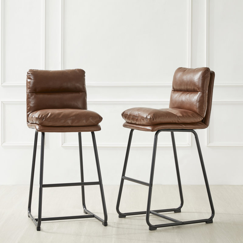 Modern Thick Upholstered Bar Stool and Counter Stool with Metal Frame, Brown, 30.75"