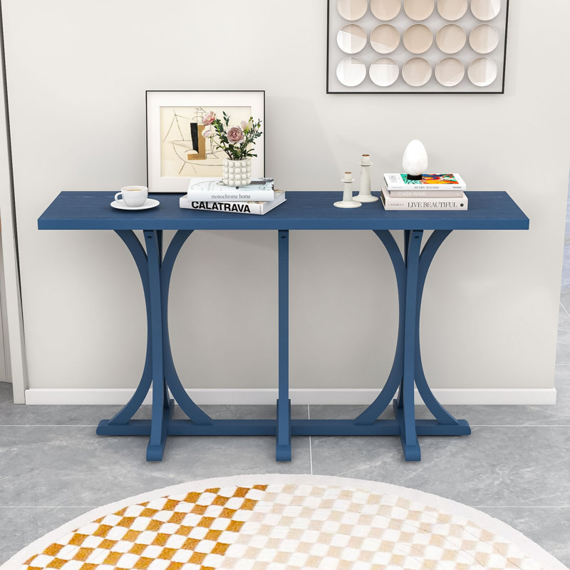 Graceful Console Table with Curvedwood Legs – Elegant Design, Durable Build, Navy Blue