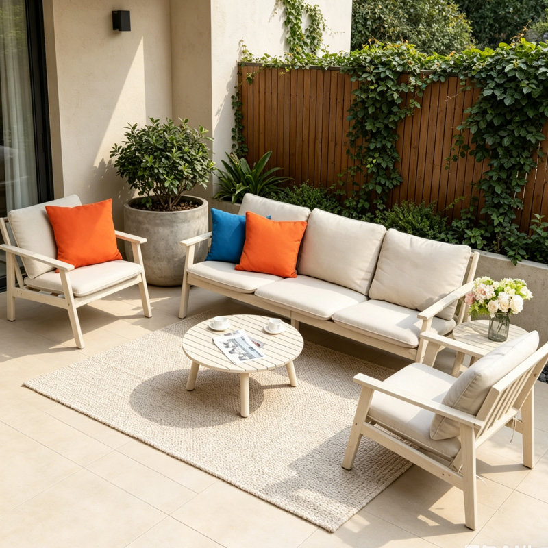 Ensemble de conversation 5 pièces pour patio avec canapé à assise profonde et table basse et table d'appoint
