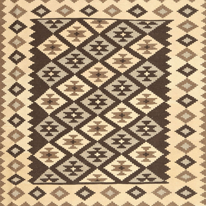 Tapis contemporain beige / brun / noir, Carré 6 pi