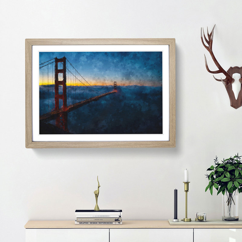 The Golden Gate Bridge - Painting, Oak Single Picture Frame Wood, 24cm H x 33cm W x 2cm D