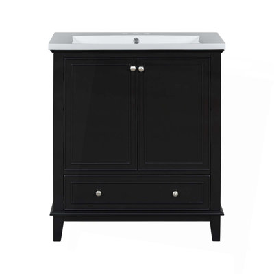 30" Bathroom Vanity with Sink Combo, Multi-functional Bathroom Cabinet with Doors and Drawer, Solid Frame and MDF Board