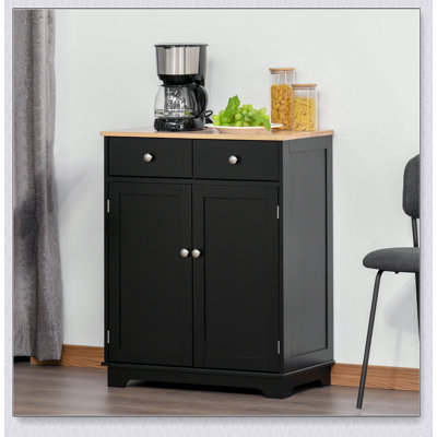 Solid Wood Countertop Sideboard with 2 Drawers & Adjustable Shelf – Kitchen Storage, Coffee Bar Cabinet