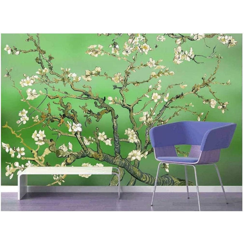 Green Almond Blossom Floral Wall Mural, 96" x 66", Self-Adhesive