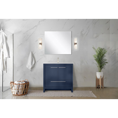 Bath Vanity 36 In. W X 20 In. D, Cultured Marble Top, Faucet Set And 28 In. Mirror
