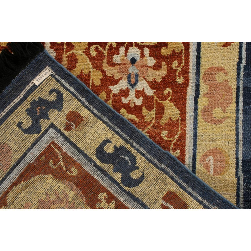 Rug & Kilim’S Chinese Pictorial Runner In Gold And Orange All Over Pattern, Runner 3' x 12'
