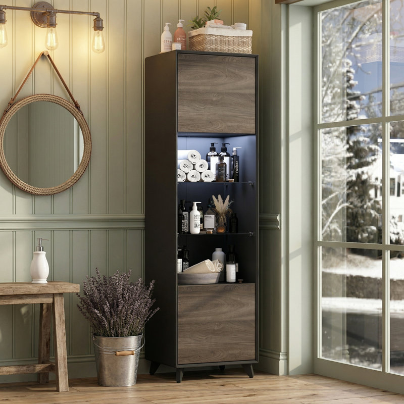 Armoire de rangement pour salle de bain 2 portes à 5 tablettes avec lumières DEL et tablettes en verre