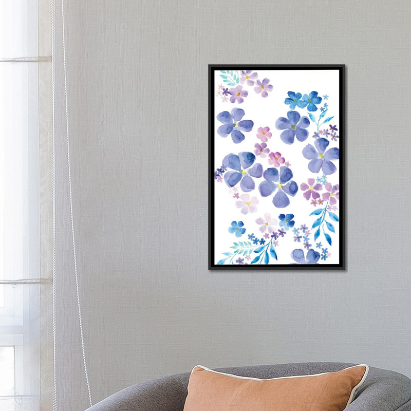 «Amethystine Blooms II», reproduction sur toile, H 26 po x l 18 po x P 1,5 po, Toile avec cadre noir, Pas de tapis