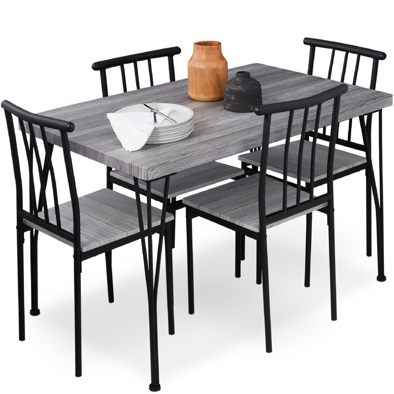 Alecsis Four Leg Dining Set, Gray/Black