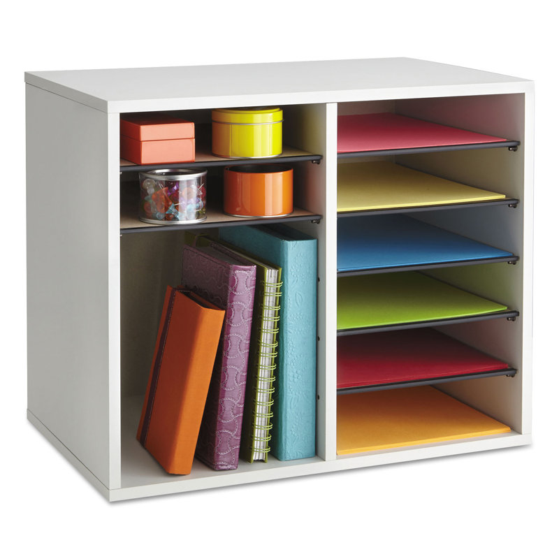 Wood Adjustable-Compartment Literature Organizer (Desktop), Grey
