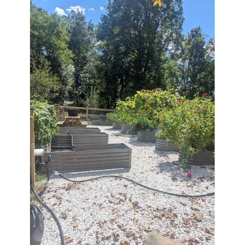 Anleolife U-shaped Raised Garden Bed 18''-Tall Galvanized Steel Planter, Gray