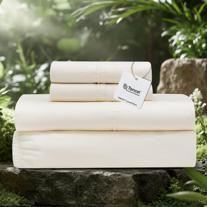 100% Tencel Lyocell Silky Soft Luxury Sheet Set, King Size（Set of 4), Ivory, King