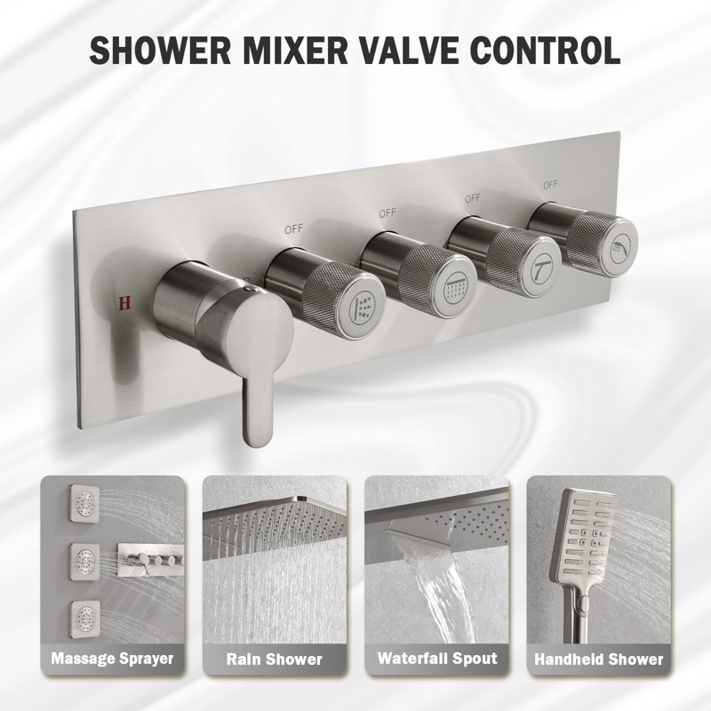 Complete Shower System with Rough in-Valve, Silver