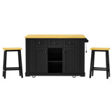 Veralith 53" Kitchen Island Set With 2 Bar Stools, Power Outlet And Drop Leaf
