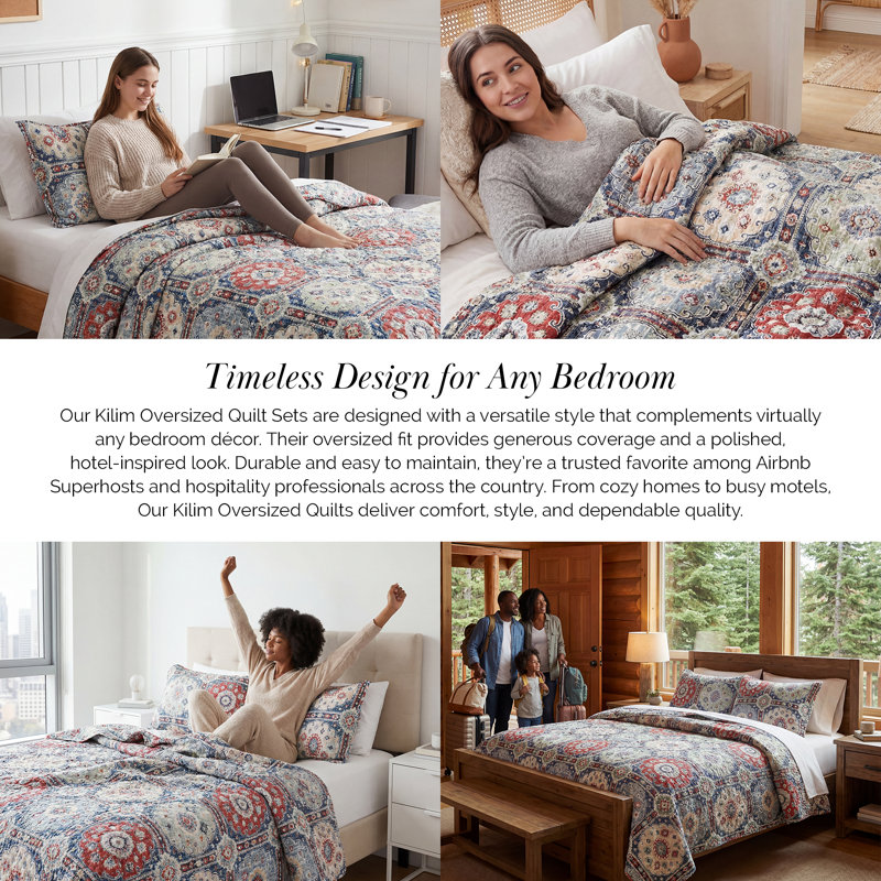 Kilim Oversized easy care lightweight Quilt Set by Southshore Fine Linens, Multi Colored, King Quilt+ 2 King Shams