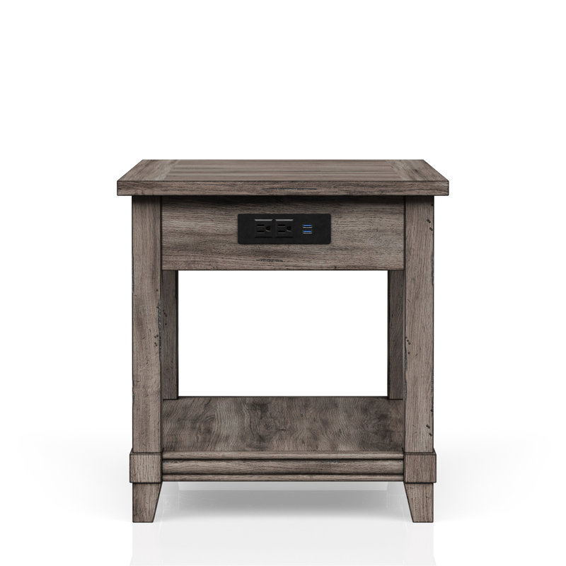 Table de bout grise avec capacité de charge et de rangement en capacité rustique