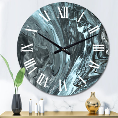 Grey and Turquoise Liquid Art - Modern Wall Clock