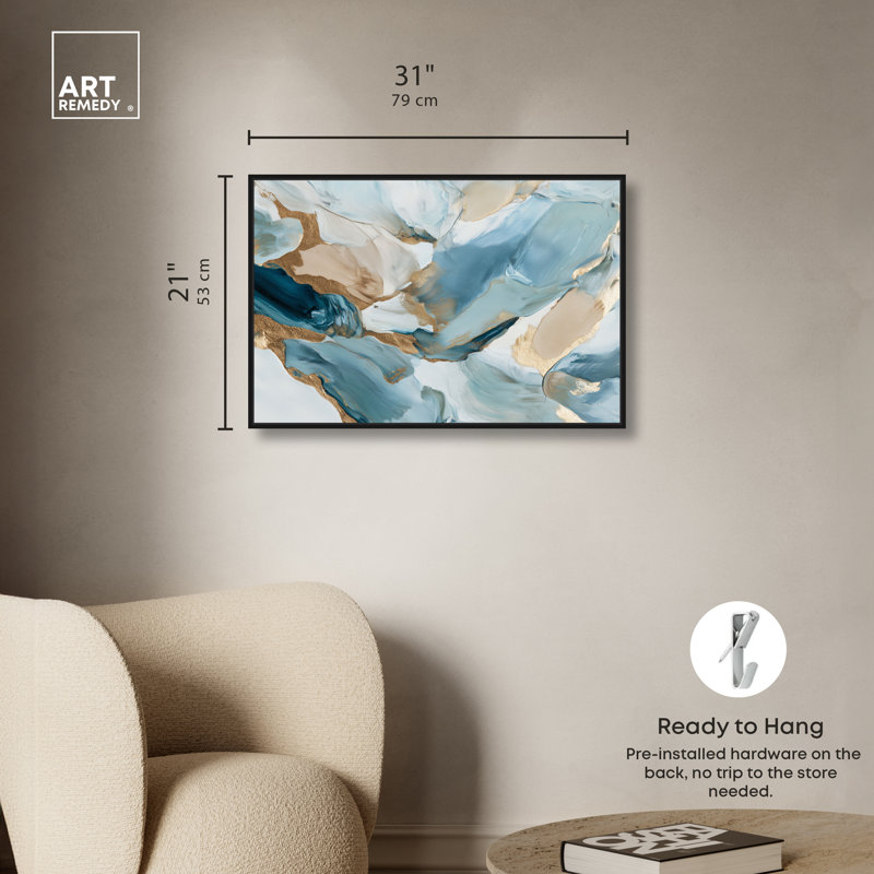 «Golden Wave II», impression sur toile encadrée bleue et dorée par Art Remedy, cadre noir, 30 x 20, H 21 po x l 31 po