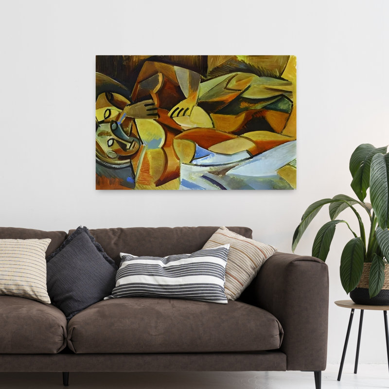 Abstract Figures Embrace Abstract Geometric Modern Portrait Wall Art Print by Mathieu - Wrapped Canvas Print