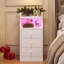 Narrow Bedside Cabinet with 3 Drawers & 2 Open Shelves, White-Brown Slim Nightstand with RGB LED Light & UK Charging Station 2AC/2USB, Wooden Corner Side Table for Bedroom Living Room Sofa Side, UK Plug-79699610