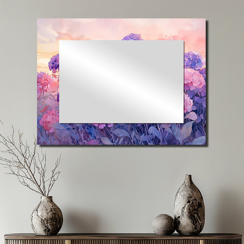 Hydrangea Field At Dusk II - Miroir mural décoratif floral - imprimé sur métal, 24 po x 32 po