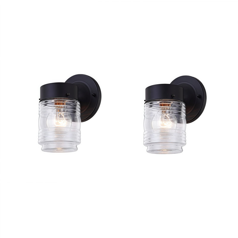 2 Pack 7.36 in. Matte Black Outdoor Hardwired Wall Lantern Scone