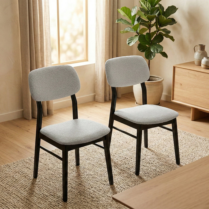 47cm H Boucle Upholstered Upholstered Back Parsons Chair in White, Black