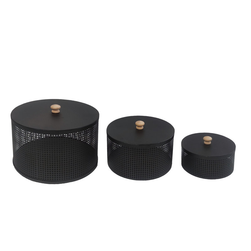 Ensemble de 3 boîtes en métal noires avec couvercle