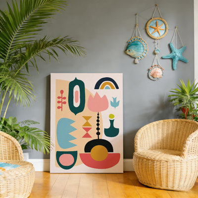 Fleurs et vases géométriques abstraits arc-en-ciel, art mural encadré en bois à l'arrière, 30 L x 20 l