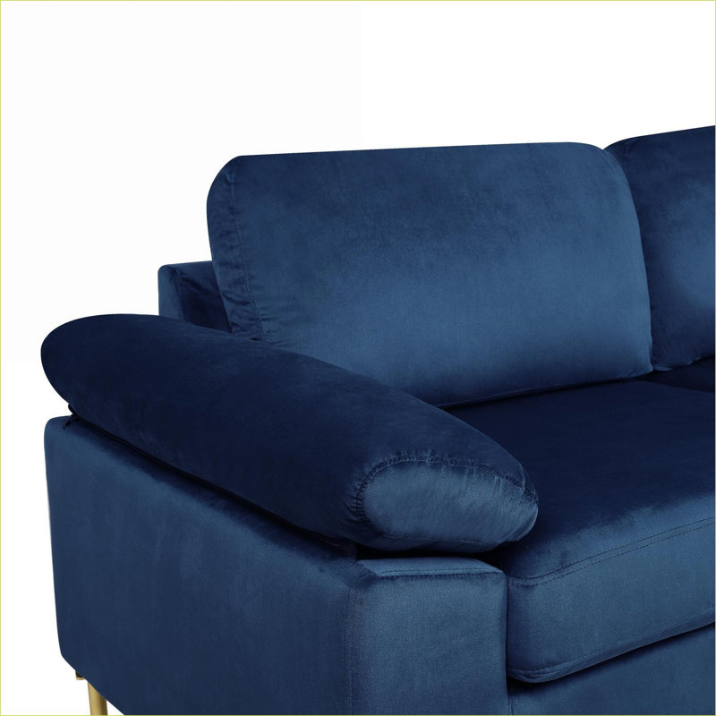 Sectional Sofas with Chaise – Mid-Century Modern Velvet for Movie Nights, Solid Wood Frame | Velvet | Standard, Blue Chenille