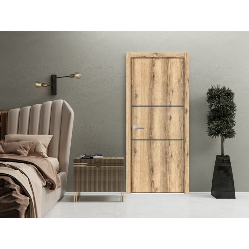 Porte intérieure moderne en bois avec quincaillerie | Planum 0014 noyer | Garnitures à panneau simple | Portes de salle de bain robustes