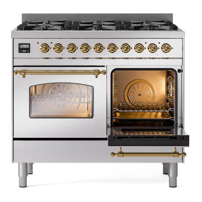 Cuisinière à double combustible de 40 po avec 6 brûleurs en laiton noir (édition limitée) ILVE Nostalgie II Series (porte en verre)