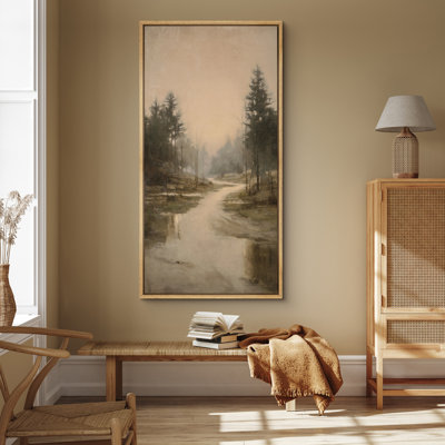 Vintage Landscape Framed Canvas Wall Art - Nature Scenery Print for Rustic Wall Decor