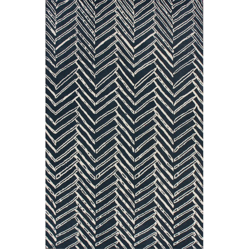 Tapis à chevrons en denim Akeriah, Rectangle 4 pi x 6 pi