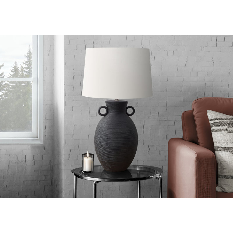 Lighting, h 30 po, lampe de table, céramique, abat-jour ivoire / crème, transitionnel, Noir