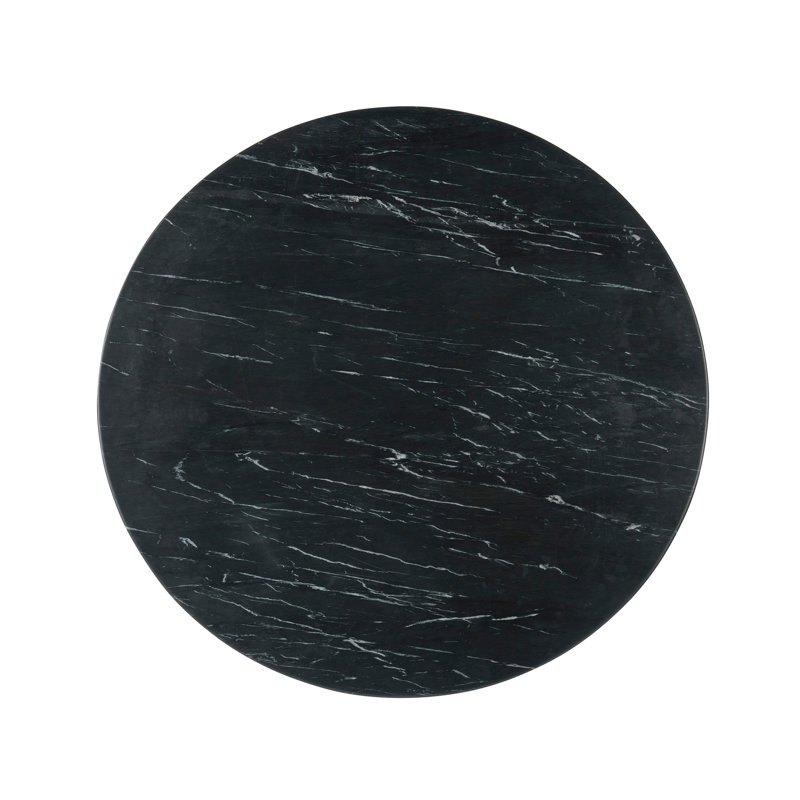 Round Black Marble Dining Table with Silver Pedestal Base