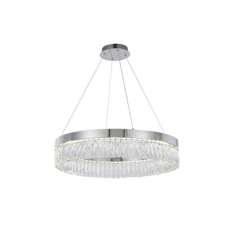 Lustre rond en cristal transitionnel à DEL, Chrome, H 32 po x l 12 po x P 12 po