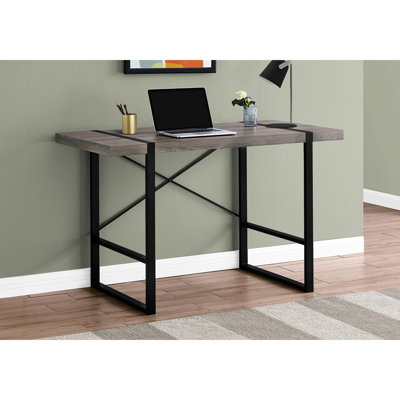 Bureau à domicile - Modèle de bureau d'ordinateur - l 49 po en stratifié taupe avec pieds en métal noir et support pour dossier de table de 48 po