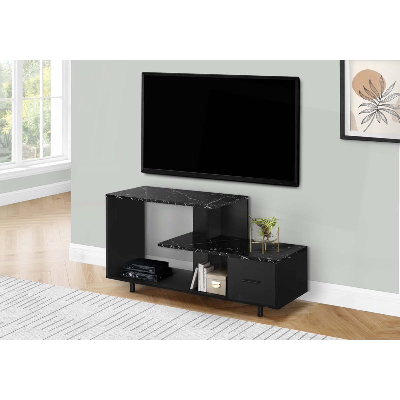 Meuble télé, console de 48 po, meuble multimédia, tiroir de rangement, salon, chambre à coucher, stratifié aspect marbre, moderne