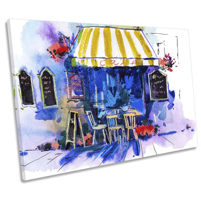 Street Café Watercolour - Wrapped Canvas Art Prints