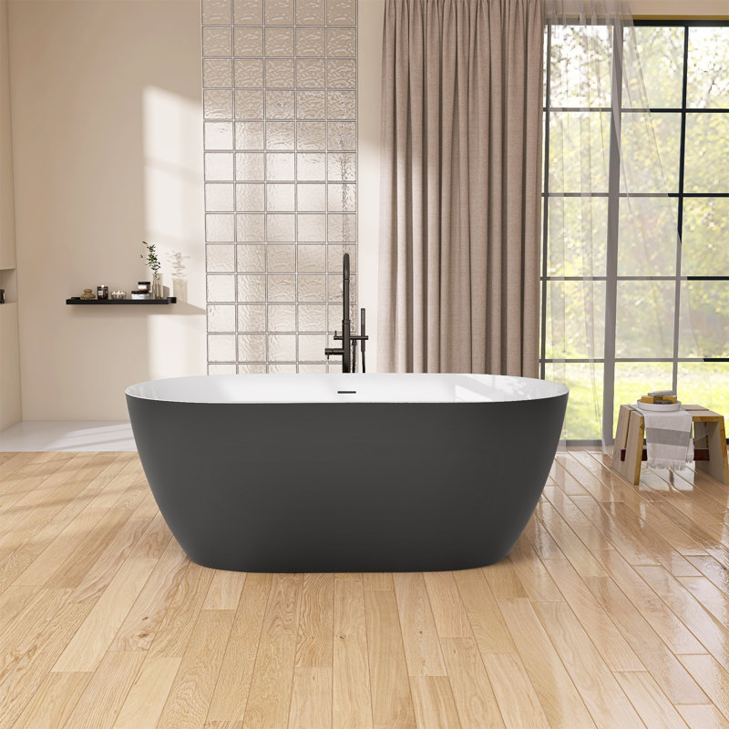 67'' Freestanding Soaking Acrylic Bathtub, Matte Gray