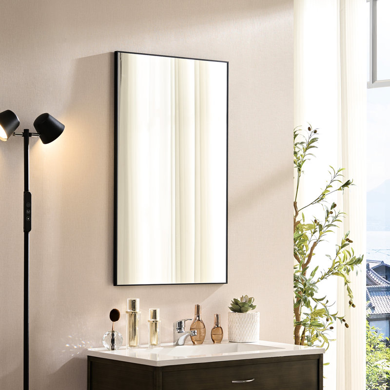 Miroir de salle de bain mural carré 60 po x 22 po, style moderne, support, miroir de 60 po x 22 po à fixation flottante, cadre rouille, angle de suspension de 360 degrés