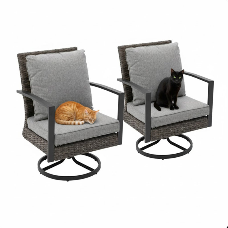 Ensemble de 2 chaises de patio berçantes pivotantes grises